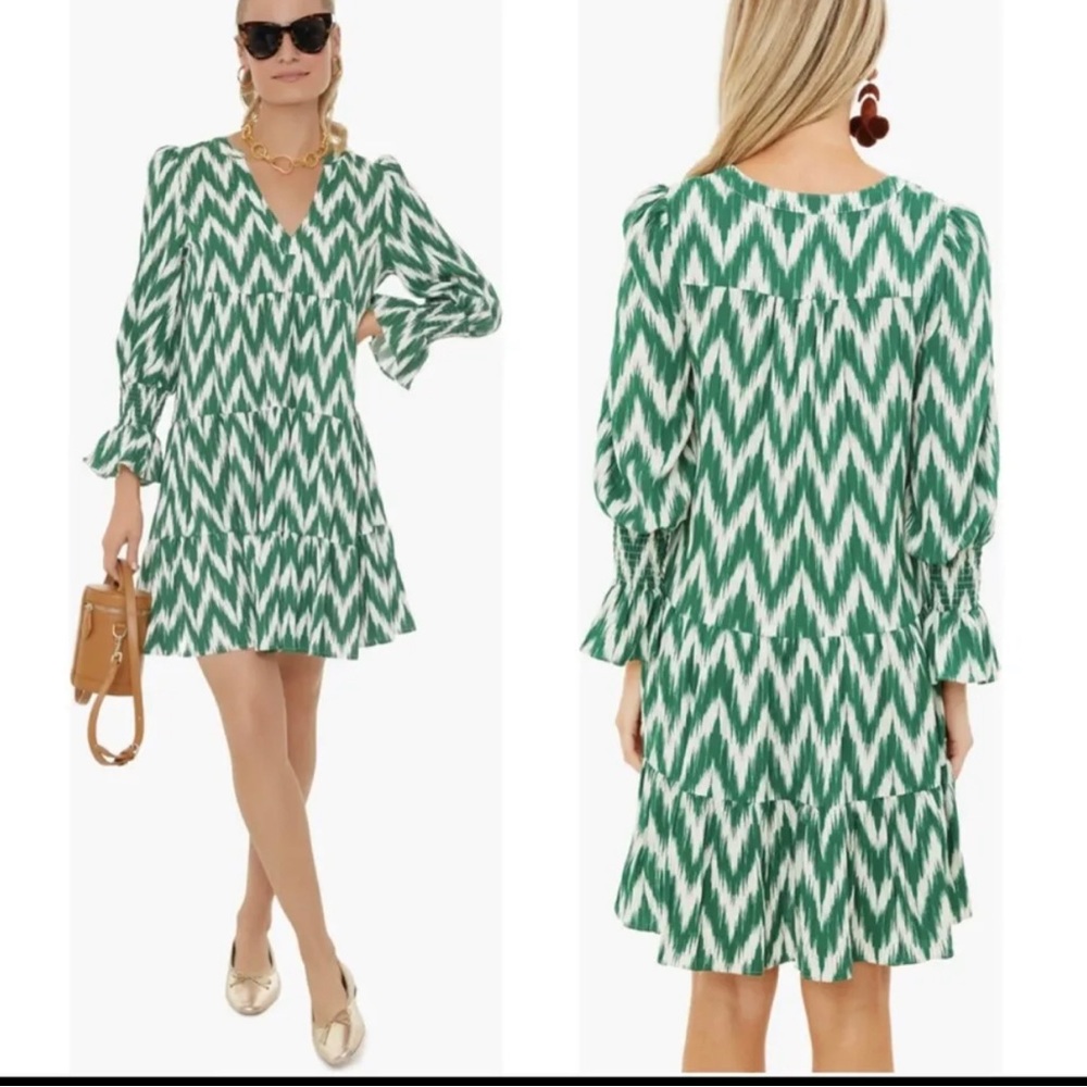 Tuckernuck Pomander Place Kenzo Dress XXL Green Ikat Print Tiered